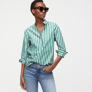 J.Crew white and green pull over button shirt